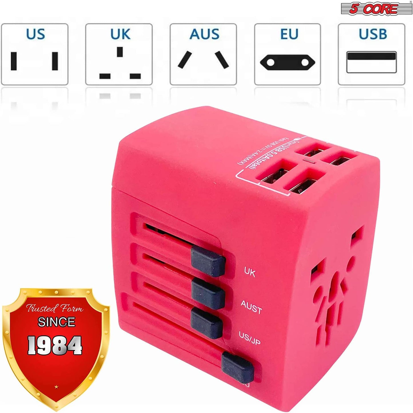 5 Core Universal Travel Adapter /Wall Charger w/ 4 USB