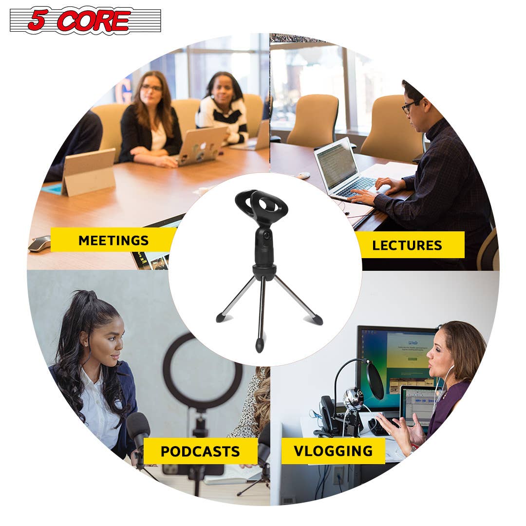 5 Core Mini Tripod Desktop Mic Stand w Adjustable Clip