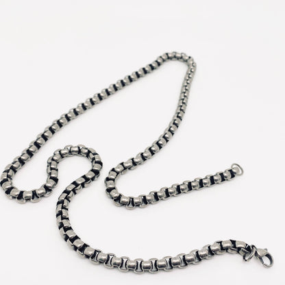 Retro Black Gray Stainless Steel Square Chain