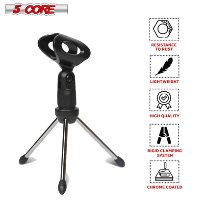 5 Core Mini Tripod Desktop Mic Stand w Adjustable Clip