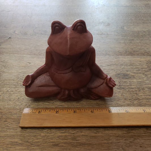 Meditating Frog Wooden Statue