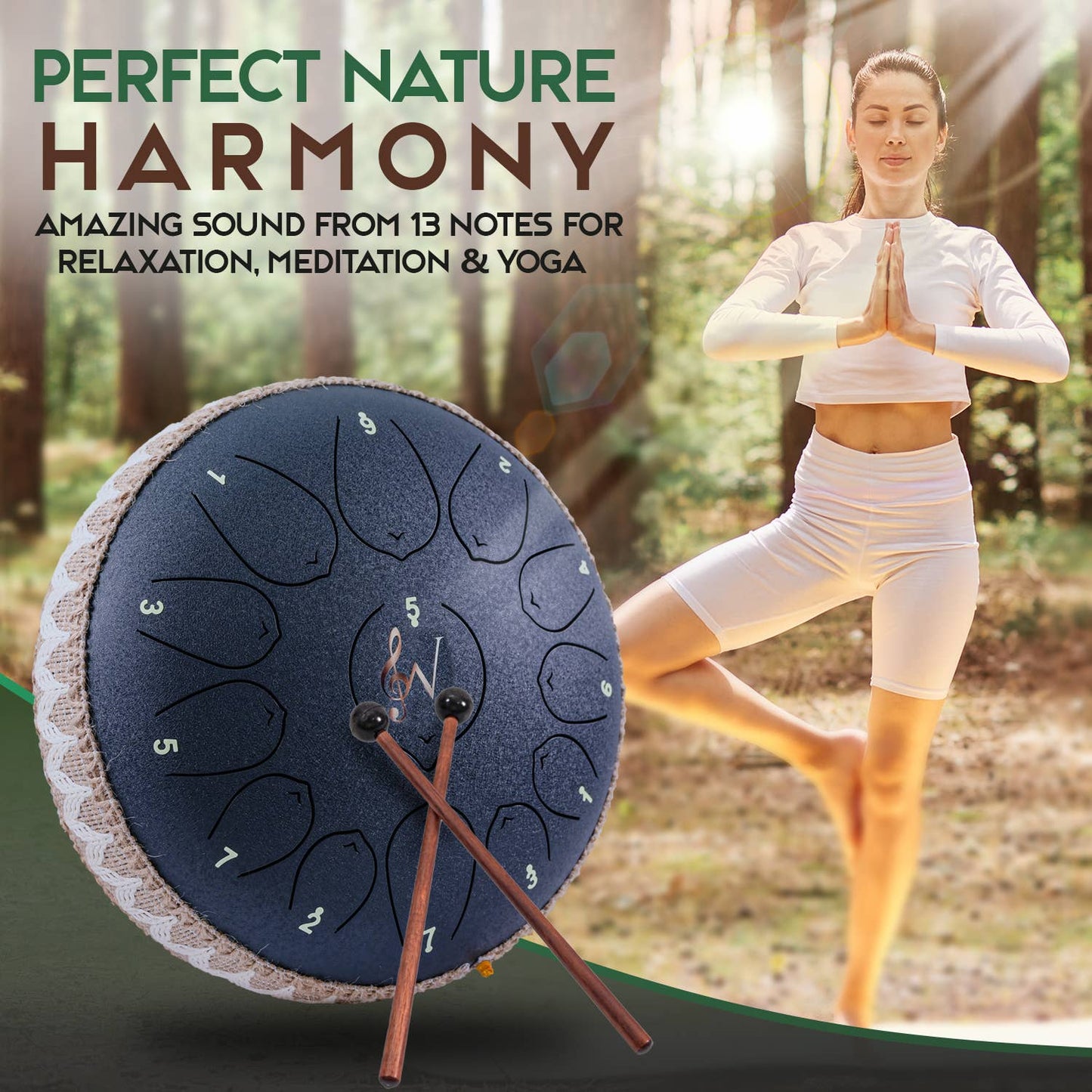 Wise Harmony Steel Tongue Drum 12 Inch 13 Notes: Navy Blue