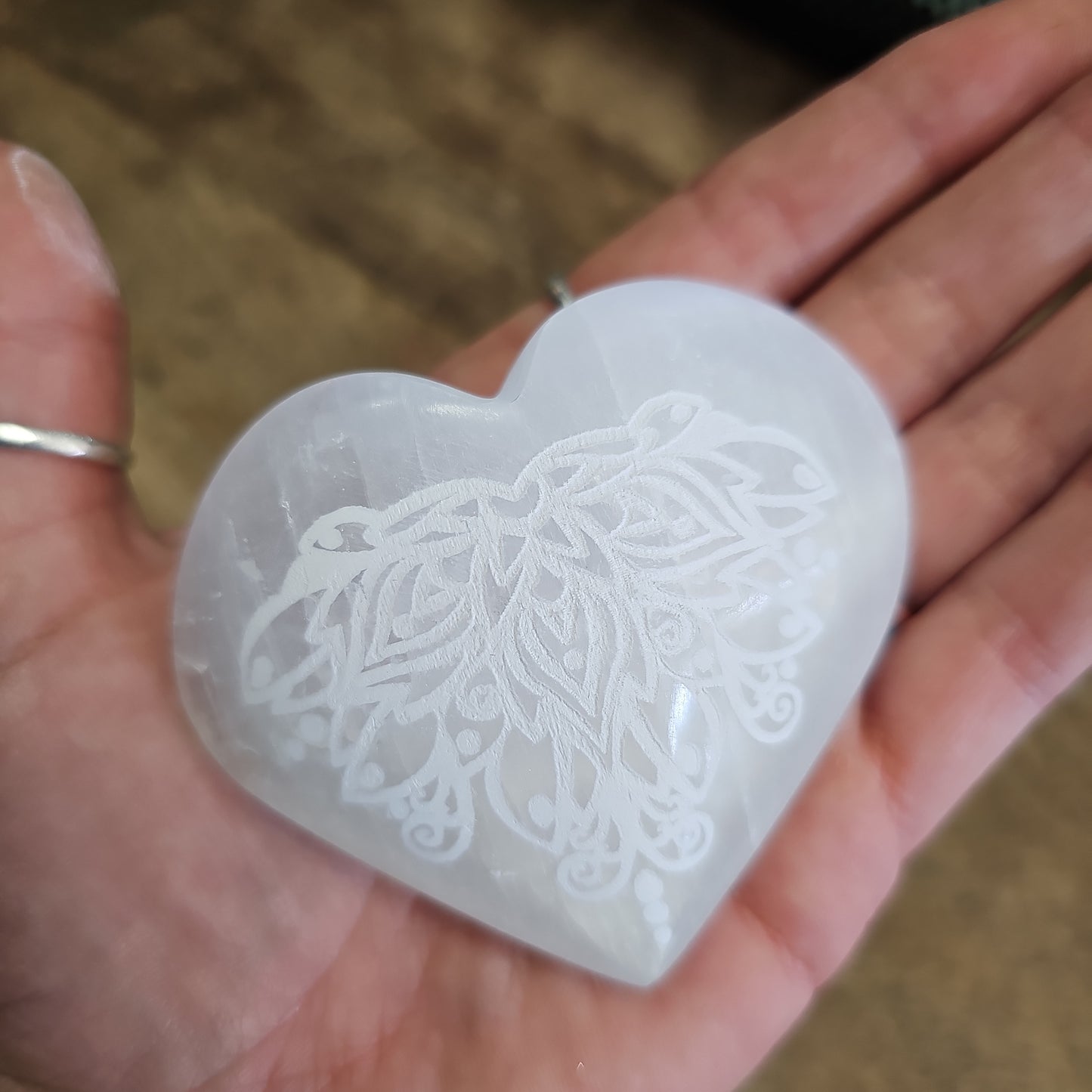 Engraved Selenite Heart