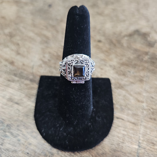 Sterling Silver Square Smokey Quartz Ring