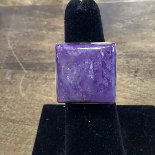 Charoite sterling silver square ring sz 6