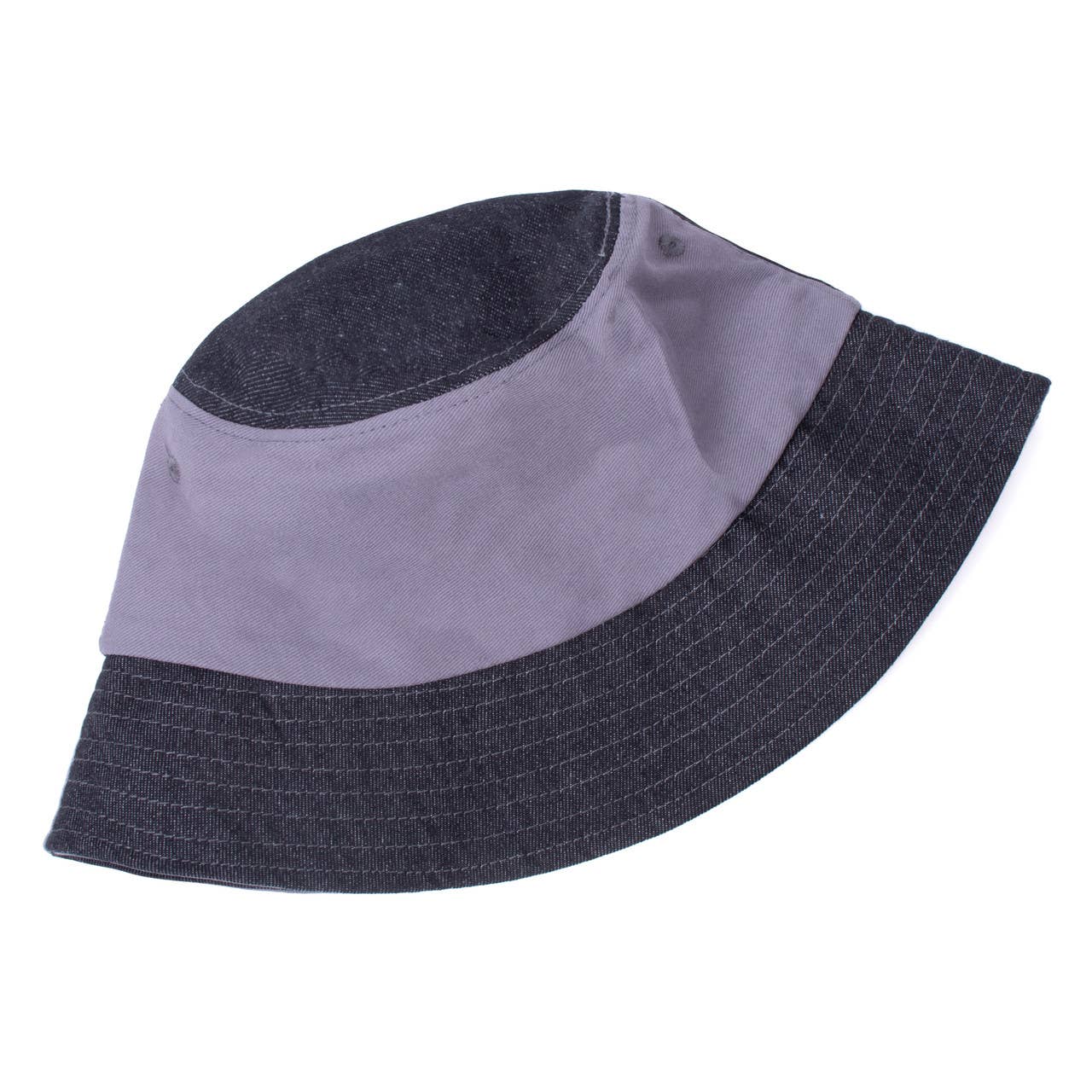 Unisex Two Tone Denim Bucket Hats -BHT1004: S/M / BLACK