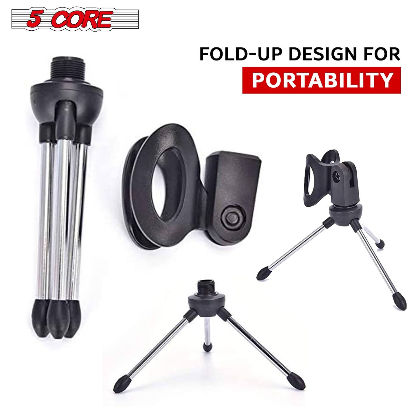 5 Core Mini Tripod Desktop Mic Stand w Adjustable Clip