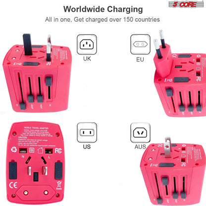 5 Core Universal Travel Adapter /Wall Charger w/ 4 USB