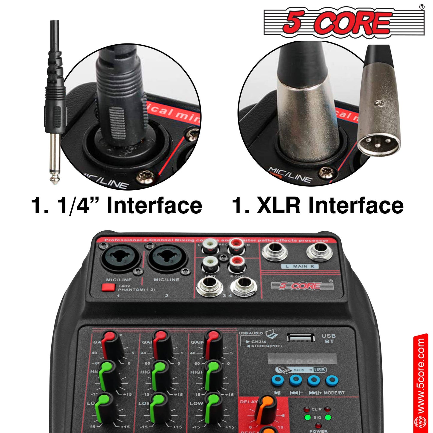 5 Core 4 Channel Professional Bluetooth Studio Mixer