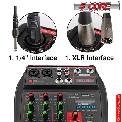 5 Core 4 Channel Professional Bluetooth Studio Mixer