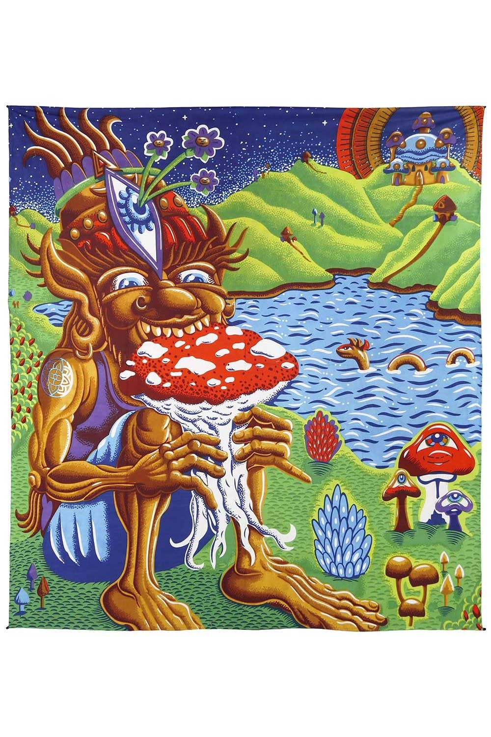 3D Shroom Muncher Tapestry 85x100" Hanger Package Tapestries