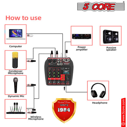 5 Core 4 Channel Professional Bluetooth Studio Mixer