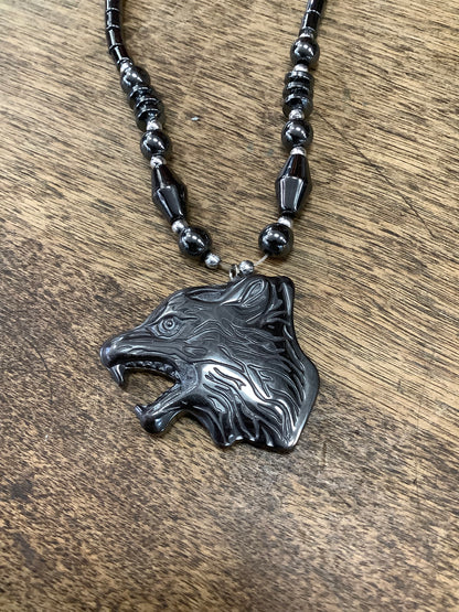 Hematite Necklace with Carved pendant