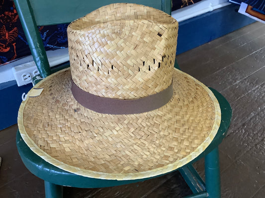 Straw hat with brown band