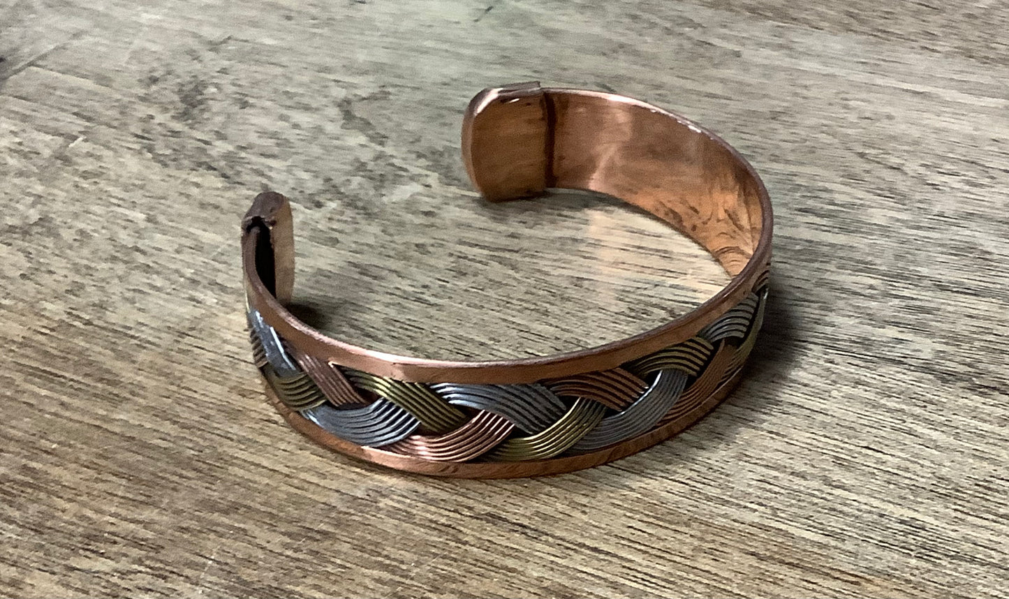 Deluxe Three Tone Copper Bangle Cuff Bracelet