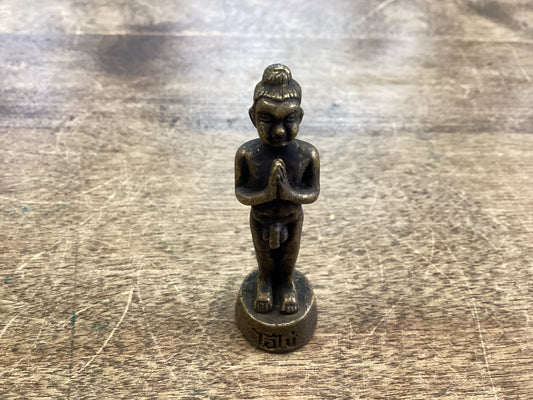 Miniature Brass Kuman Thong Figurine with Thai Script