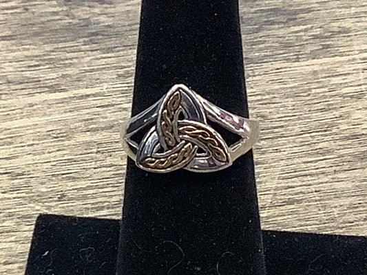 Sterling silver and gold braided Celtic trinity ring