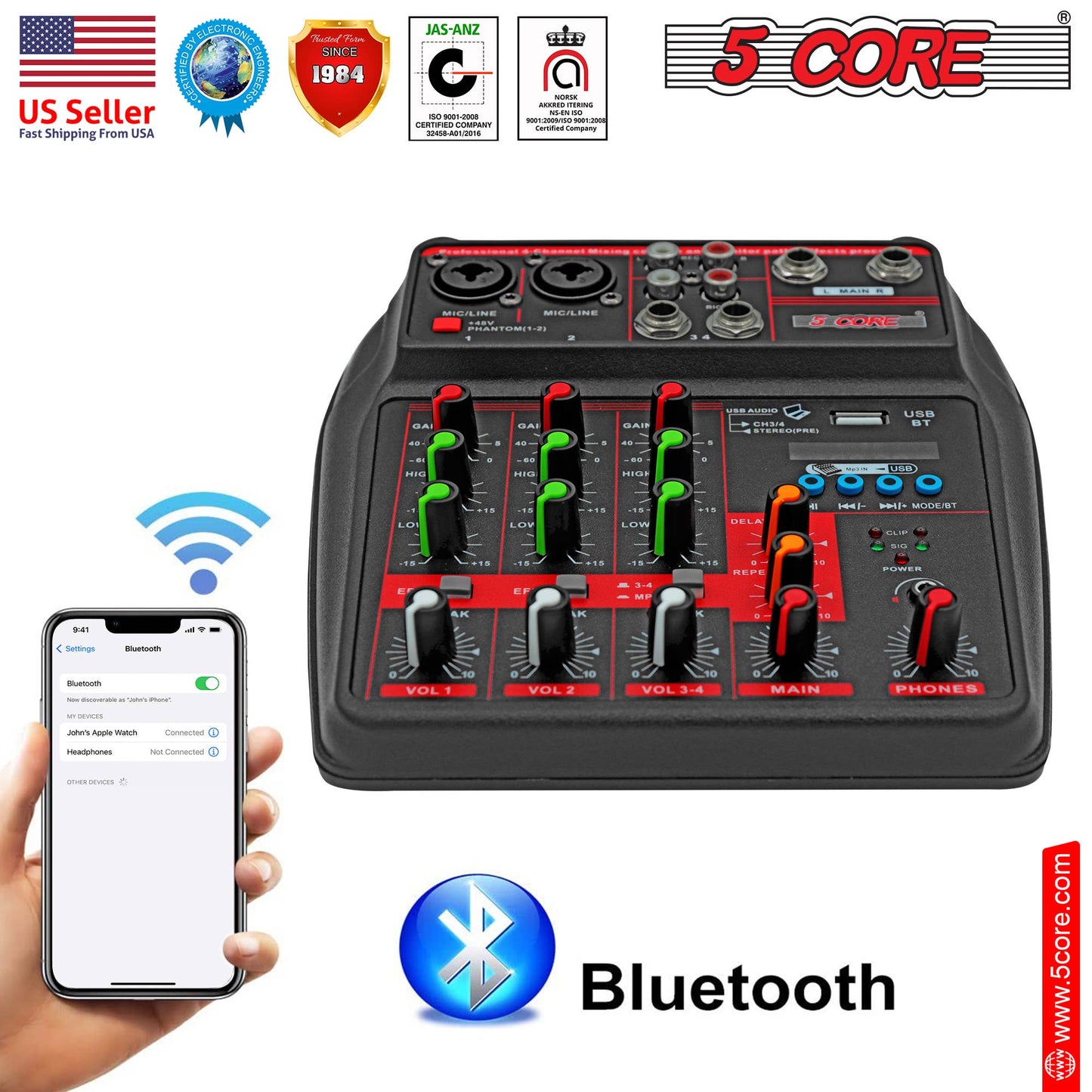 5 Core 4 Channel Professional Bluetooth Studio Mixer