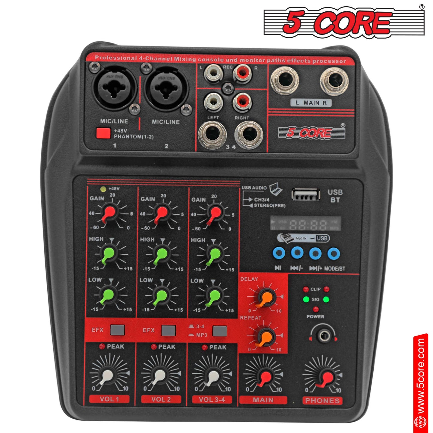 5 Core 4 Channel Professional Bluetooth Studio Mixer