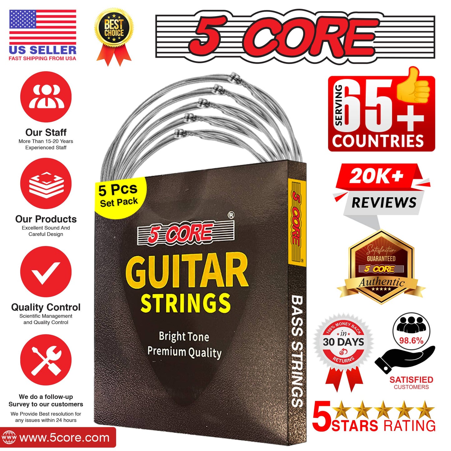 Electric Bass Guitar Strings 5 PCS Gauge is .010-.048