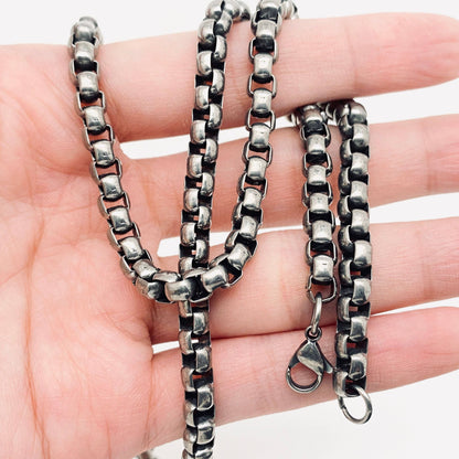 Retro Black Gray Stainless Steel Square Chain