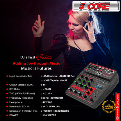 5 Core 4 Channel Professional Bluetooth Studio Mixer