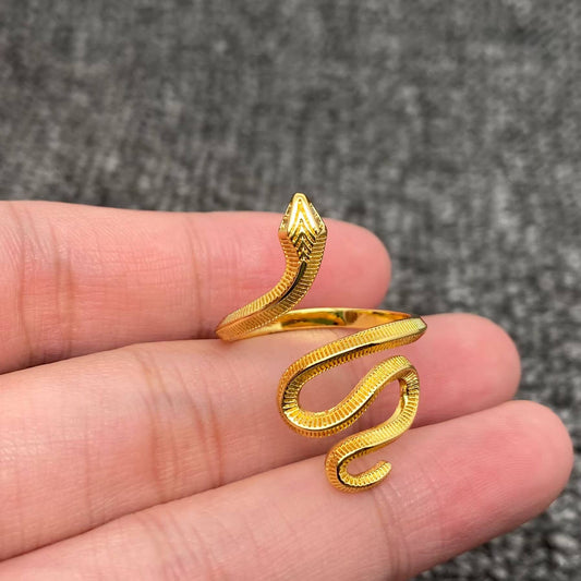 18K Gold Plated Textured Snake Adjustable Ring