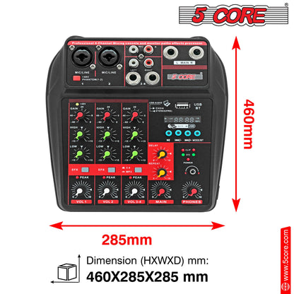 5 Core 4 Channel Professional Bluetooth Studio Mixer