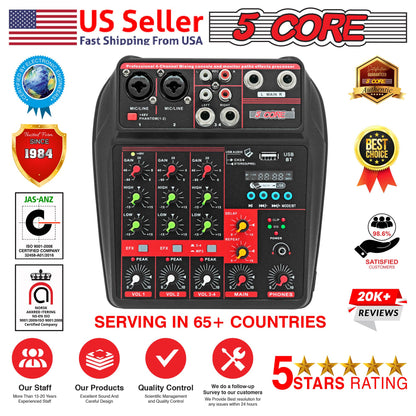 5 Core 4 Channel Professional Bluetooth Studio Mixer