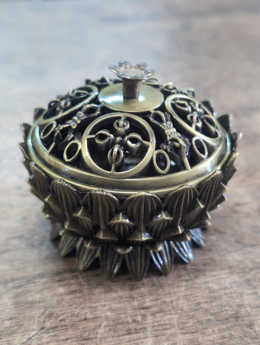 Lotus Painted Brass Cone Incense Burner