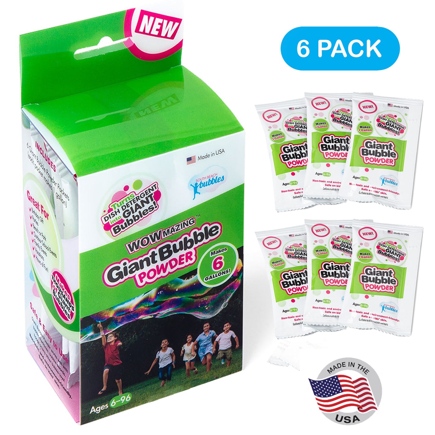 WOWmazing Giant Bubble Powder (6-Pack)-Makes 6 Gallons!