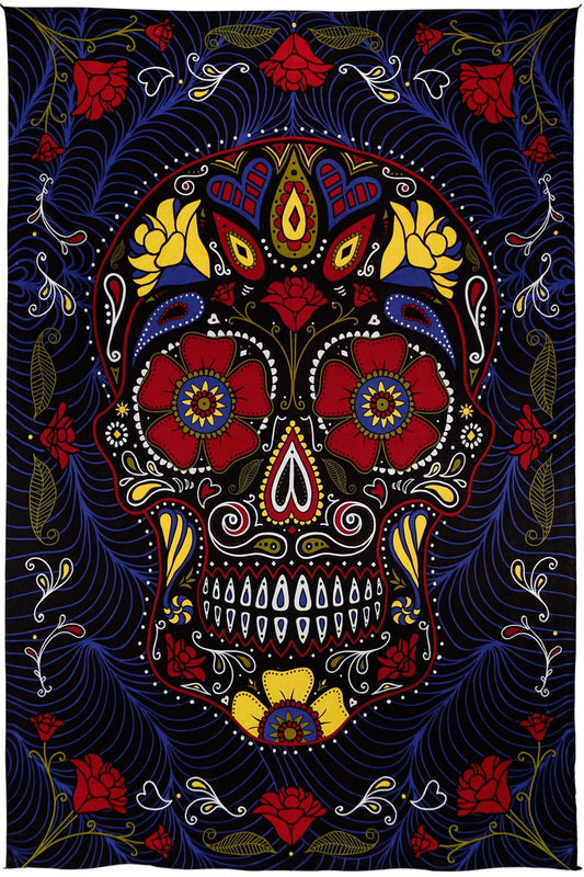 3D Sugar Skull Tapestry 60x90 Black