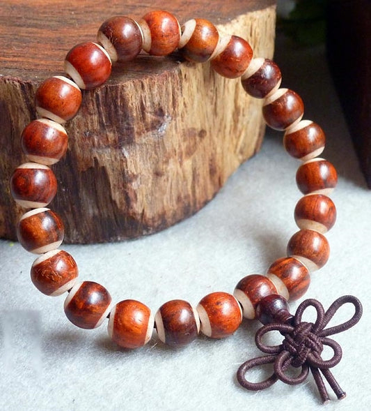 Rosewood and Yak Bone Wrist Mala - Prayer Beads - 6mm