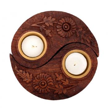 YIN YANG WOODEN TEA LIGHT HOLDER (2 PIECES)