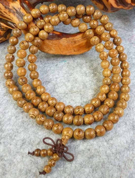 Stretchy Phoenix Tail Wood 108 Bead Mala - Prayer Beads -8mm