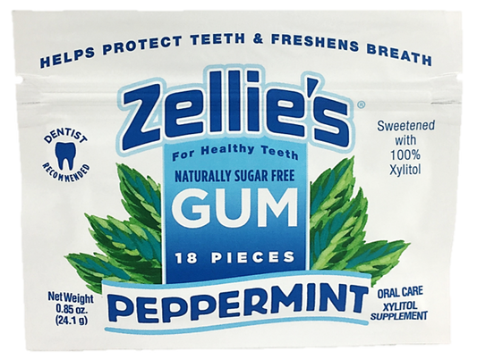 Zellie's Xylitol Dental Gum - Peppermint 18ct Pouch