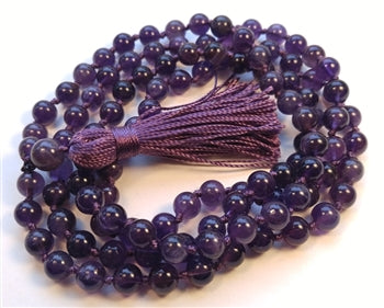 Natural Un-dyed Grade A Amethyst Knotted 108 Mala - Prayer Beads - 8mm