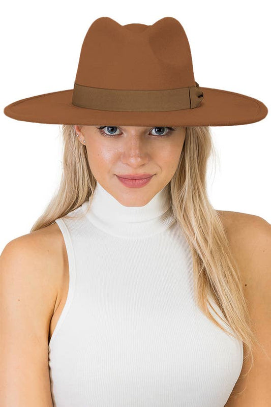 Wide Brim Monochrome Flat Bow Felt Rancher Hat