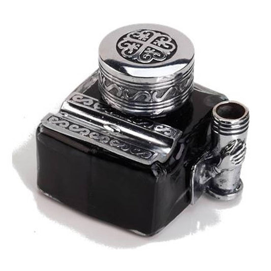 Decorative Inkwell with Pen Rest, Pen Holder & Ink