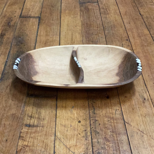 Carved oval divided inlay dish