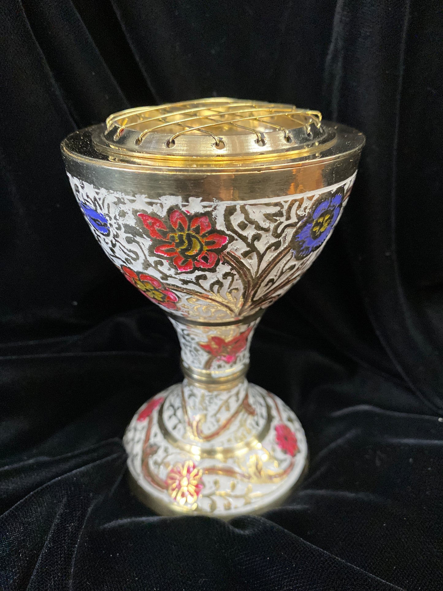 Brass Cup Enamel Flower Incense Burner