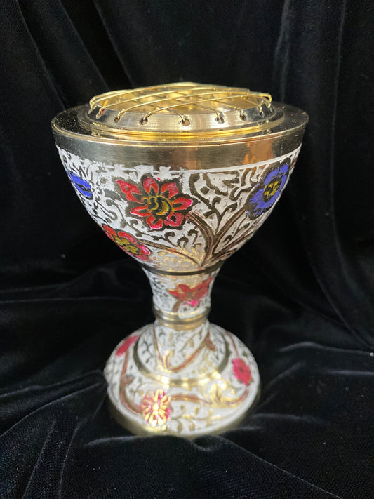 Brass Cup Enamel Flower Incense Burner