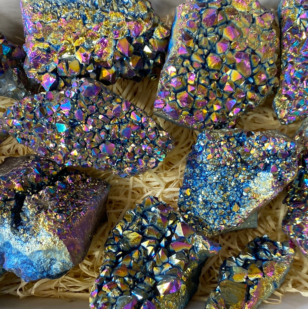 Titanium Aura Quartz Clusters